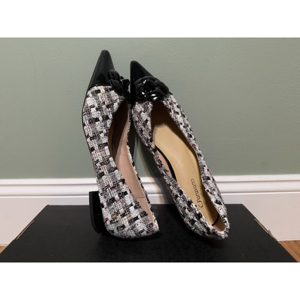 C.Paravano Women's Pointed Toe Tweed Designer Ballet Flats Leather Size 9.5 - Picture 2 of 6